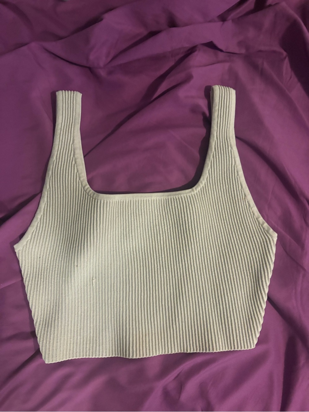 Babaton Grey Ribbed Square-Neck Crop Tank